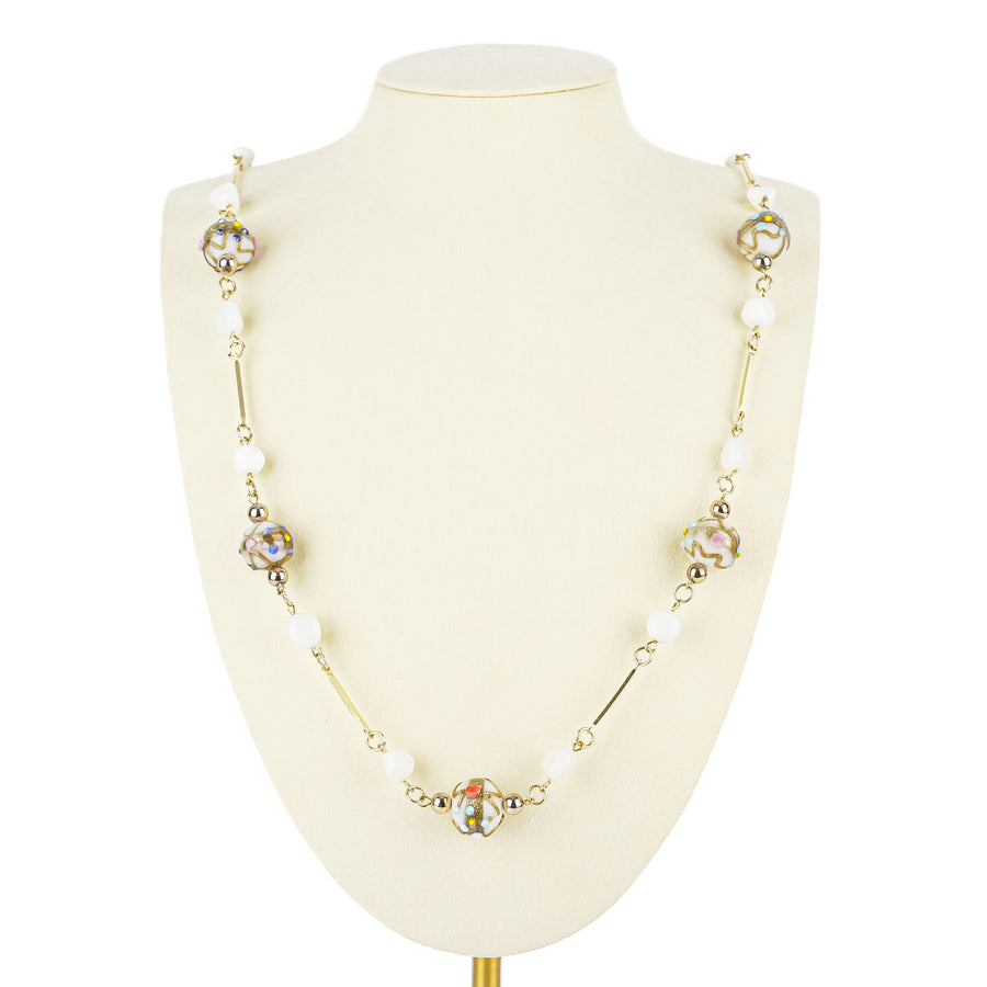 Gold Tone Art Glass Wedding Bead Necklace