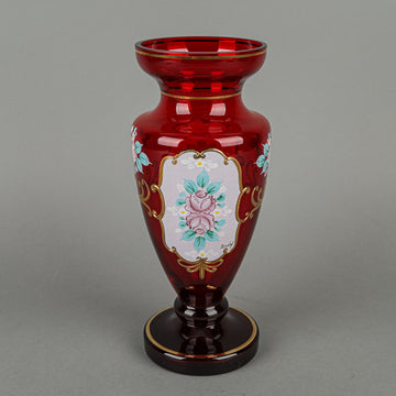 BYTEP Bohemia Hand Painted Enamel And Gold Ruby Glass Vase