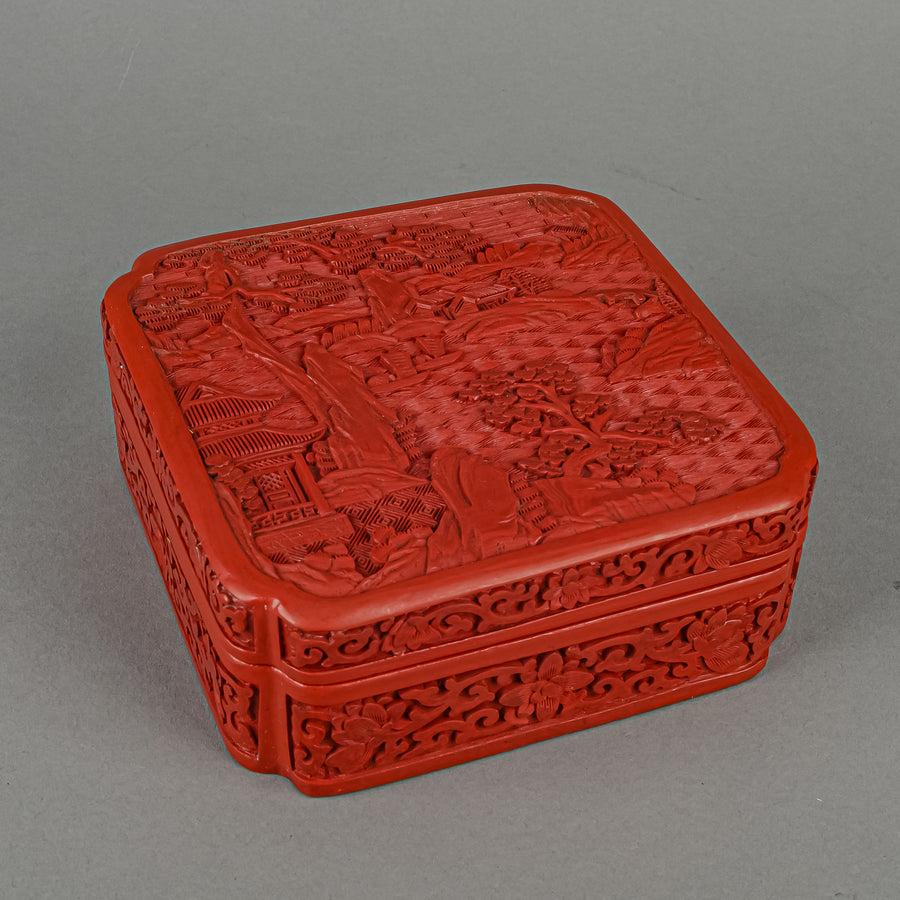Chinese Cinnabar Style Carved Lacquer Lidded Box