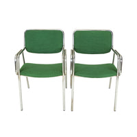 Vintage Chrome Bent Tube Chairs Green Upholstery Set of 2