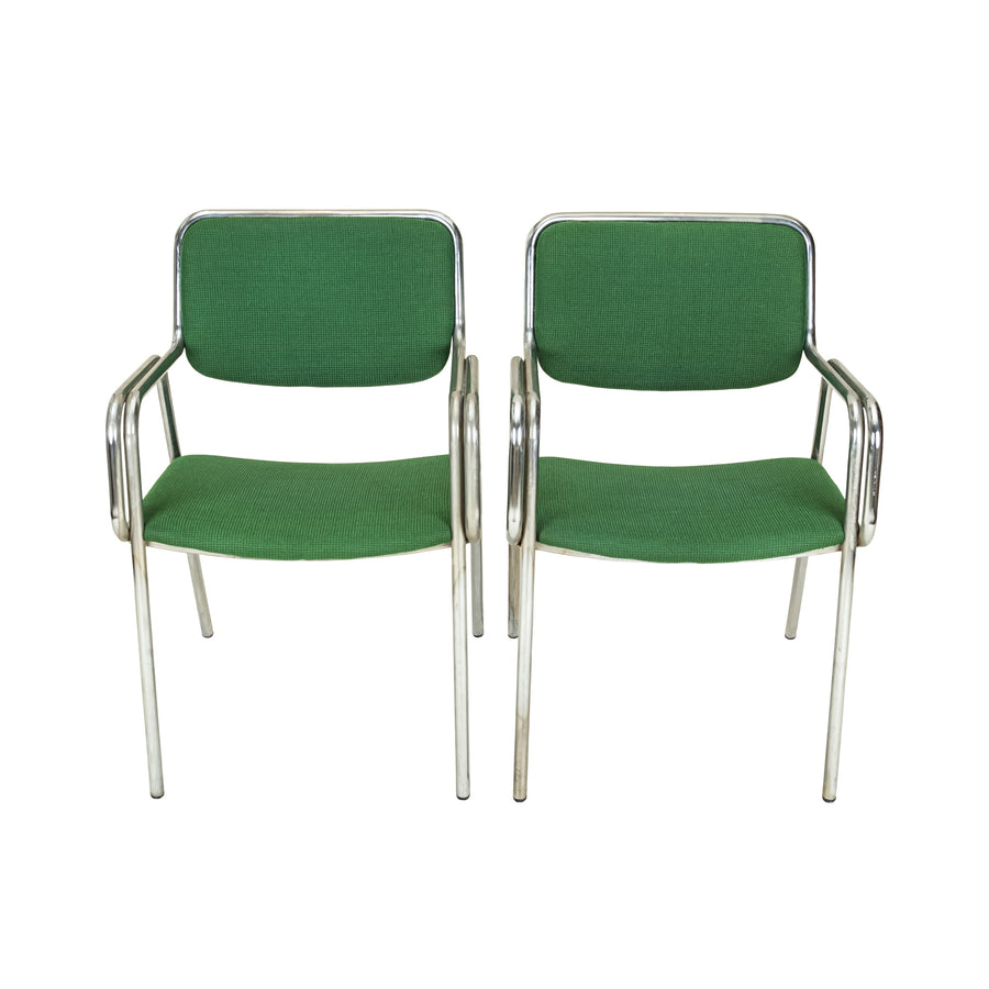 Vintage Chrome Bent Tube Chairs Green Upholstery Set of 2