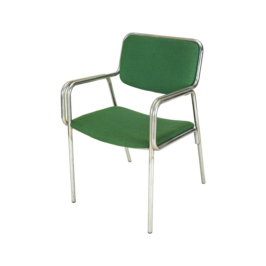 Vintage Chrome Bent Tube Chairs Green Upholstery Set of 2