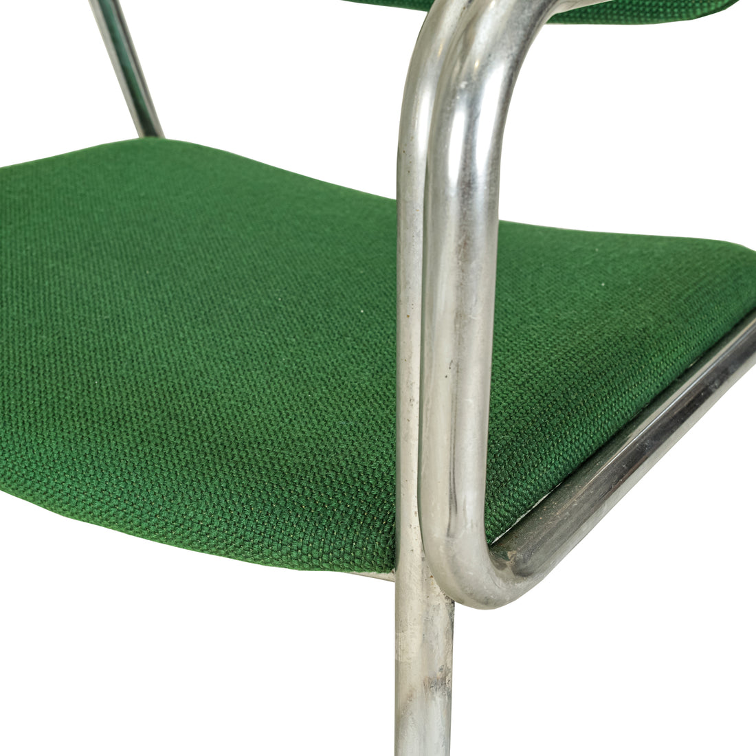 Vintage Chrome Bent Tube Chairs Green Upholstery Set of 2