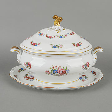 HUTSCHENREUTHER/KUBA PORZELLAN Floral Coverd Tureen And Stand 3 Pieces