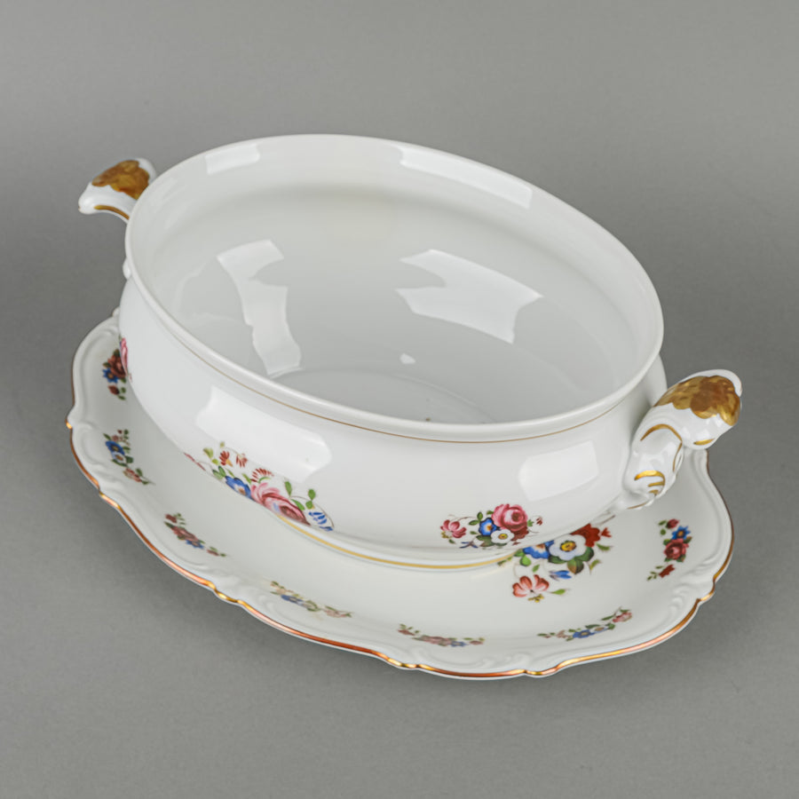 HUTSCHENREUTHER/KUBA PORZELLAN Floral Coverd Tureen And Stand 3 Pieces
