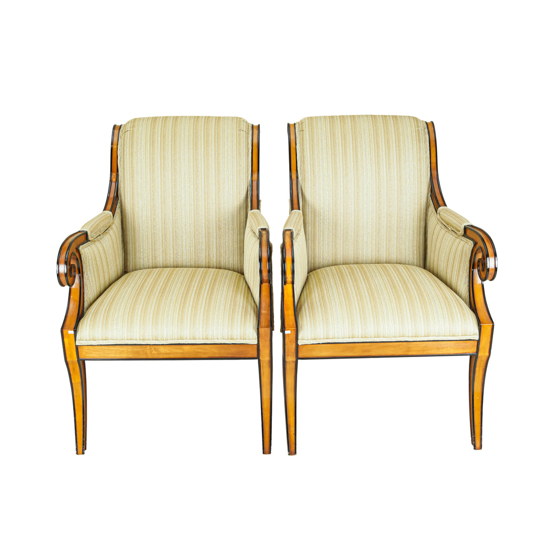 Directoire Style Arm Chairs with Gold Upholstery Set of 2