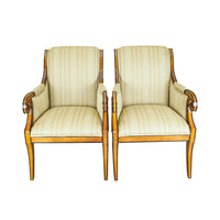 Directoire Style Arm Chairs with Gold Upholstery Set of 2