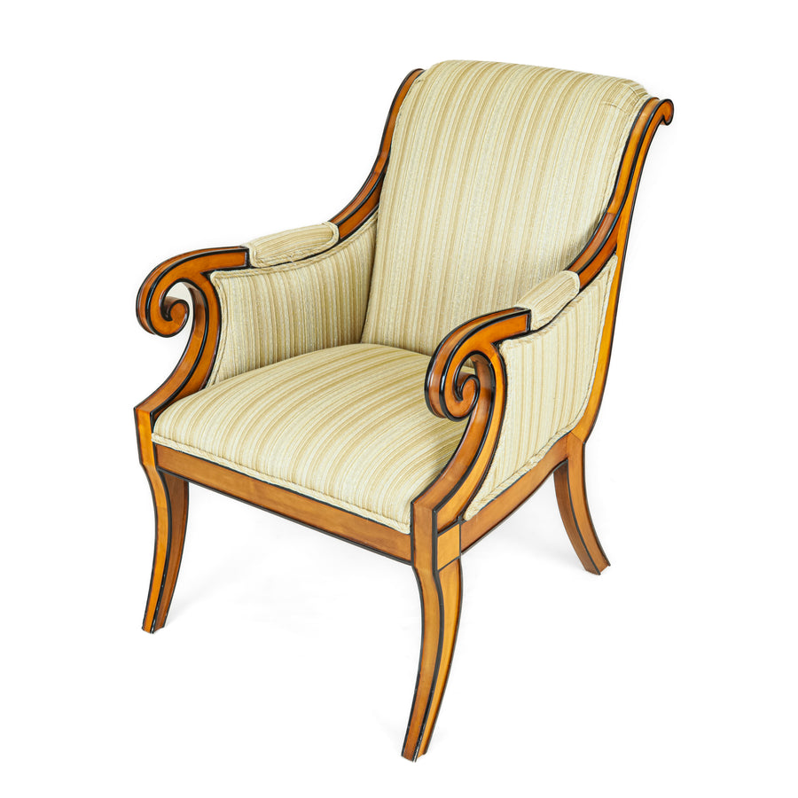 Directoire Style Arm Chairs with Gold Upholstery Set of 2