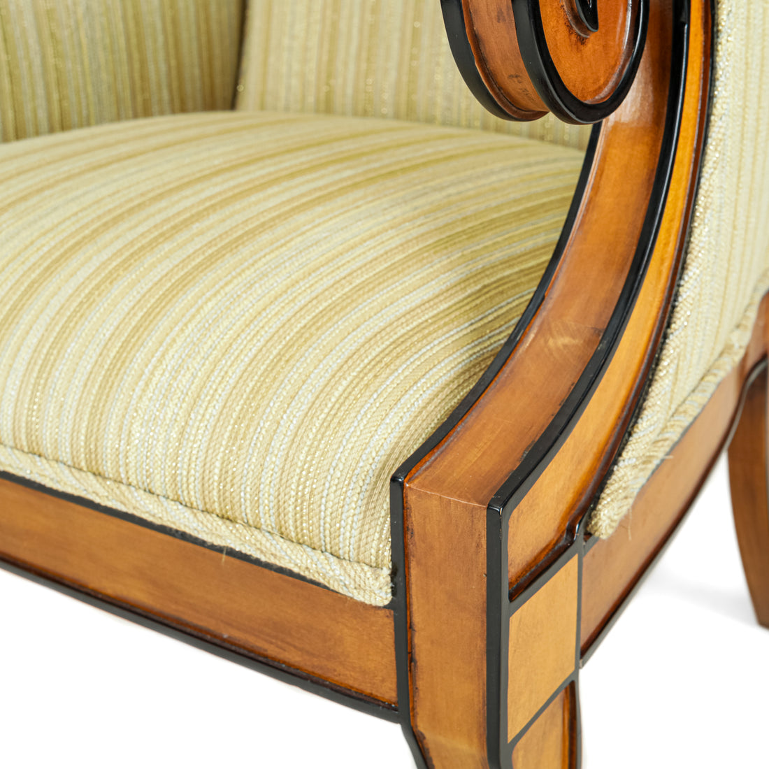 Directoire Style Arm Chairs with Gold Upholstery Set of 2