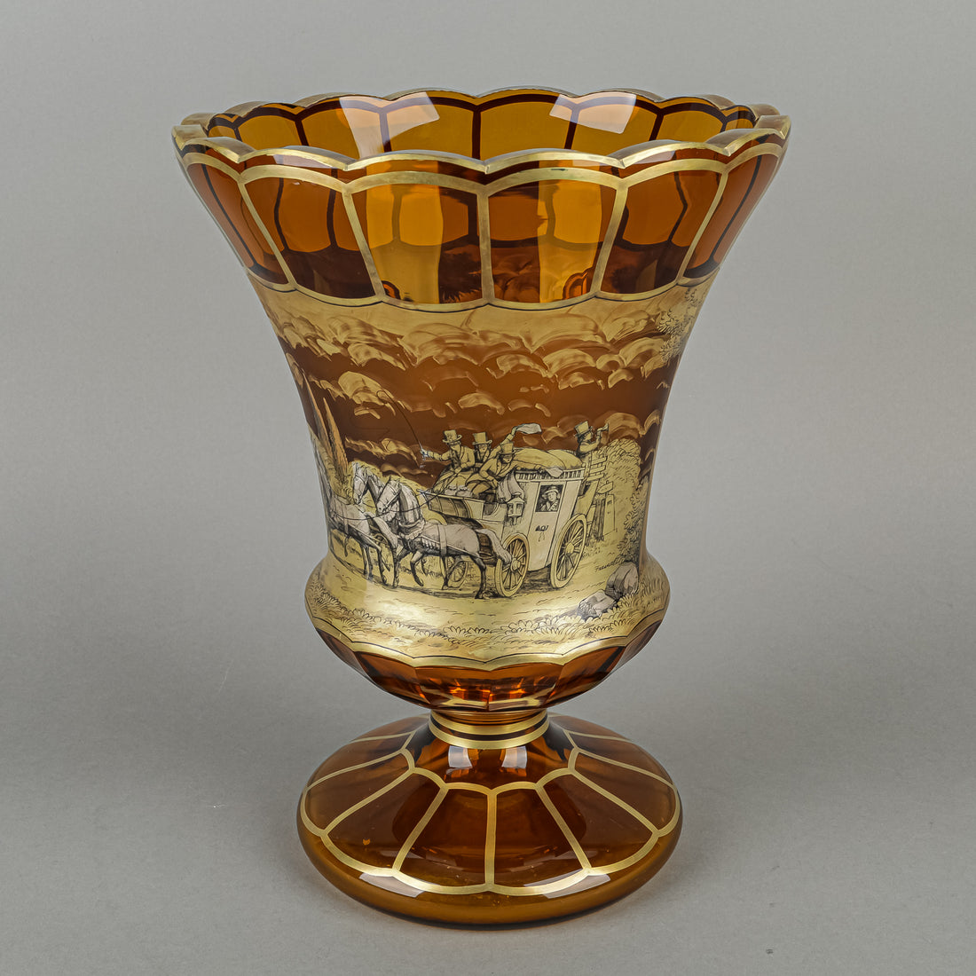 Bohemia Crystal Vase With Hand Applied Gold Painting - Coach Scene
