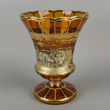 Bohemia Crystal Vase With Hand Applied Gold Painting - Coach Scene