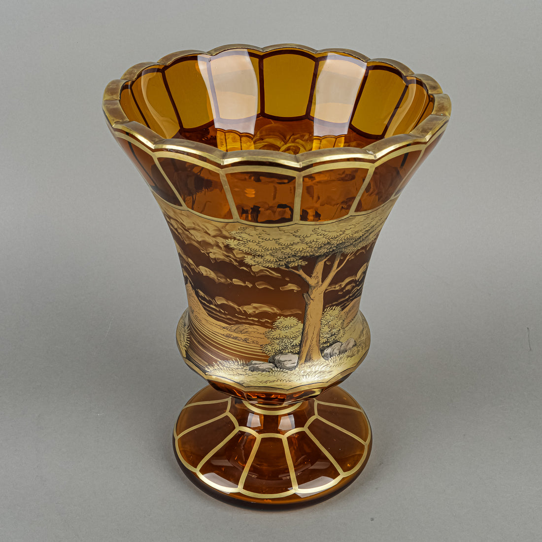 Bohemia Crystal Vase With Hand Applied Gold Painting - Coach Scene