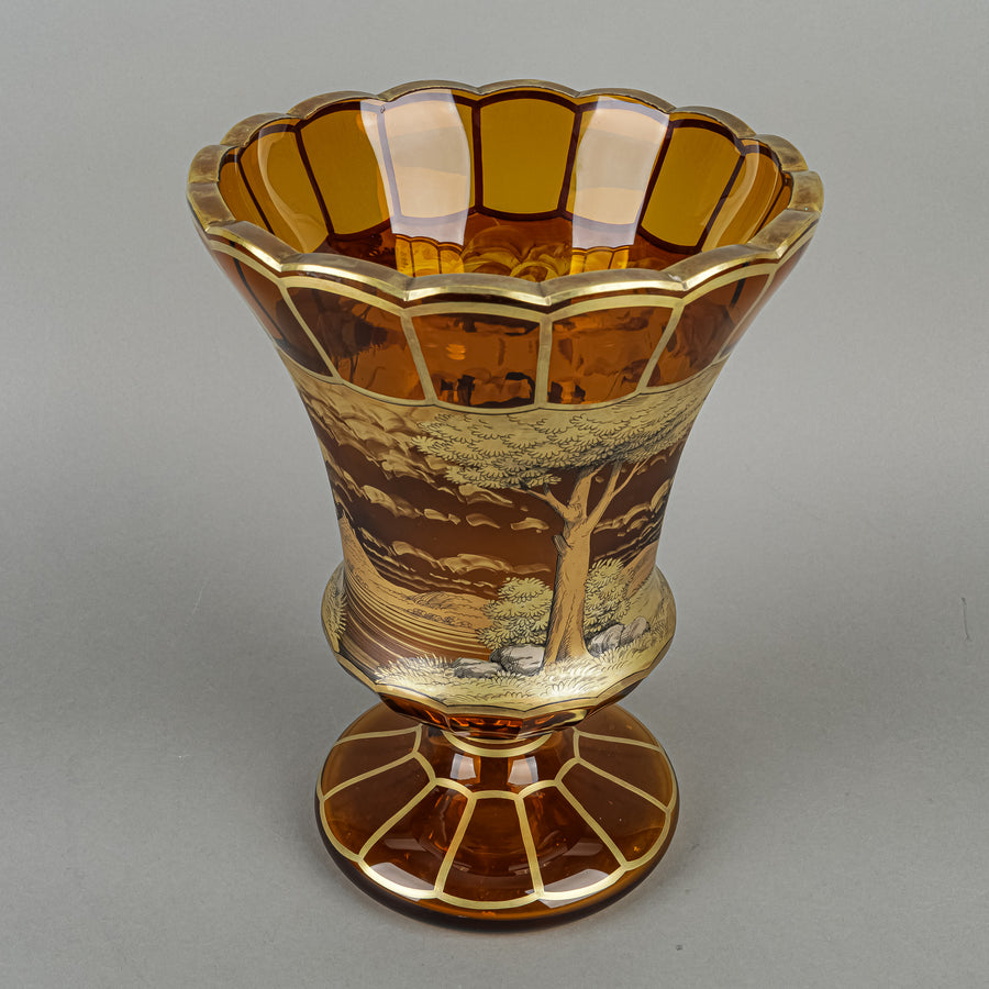 Bohemia Crystal Vase With Hand Applied Gold Painting - Coach Scene