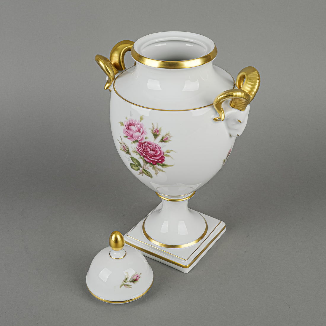 KAISER Moosrose Lidded Vase with Ram Head