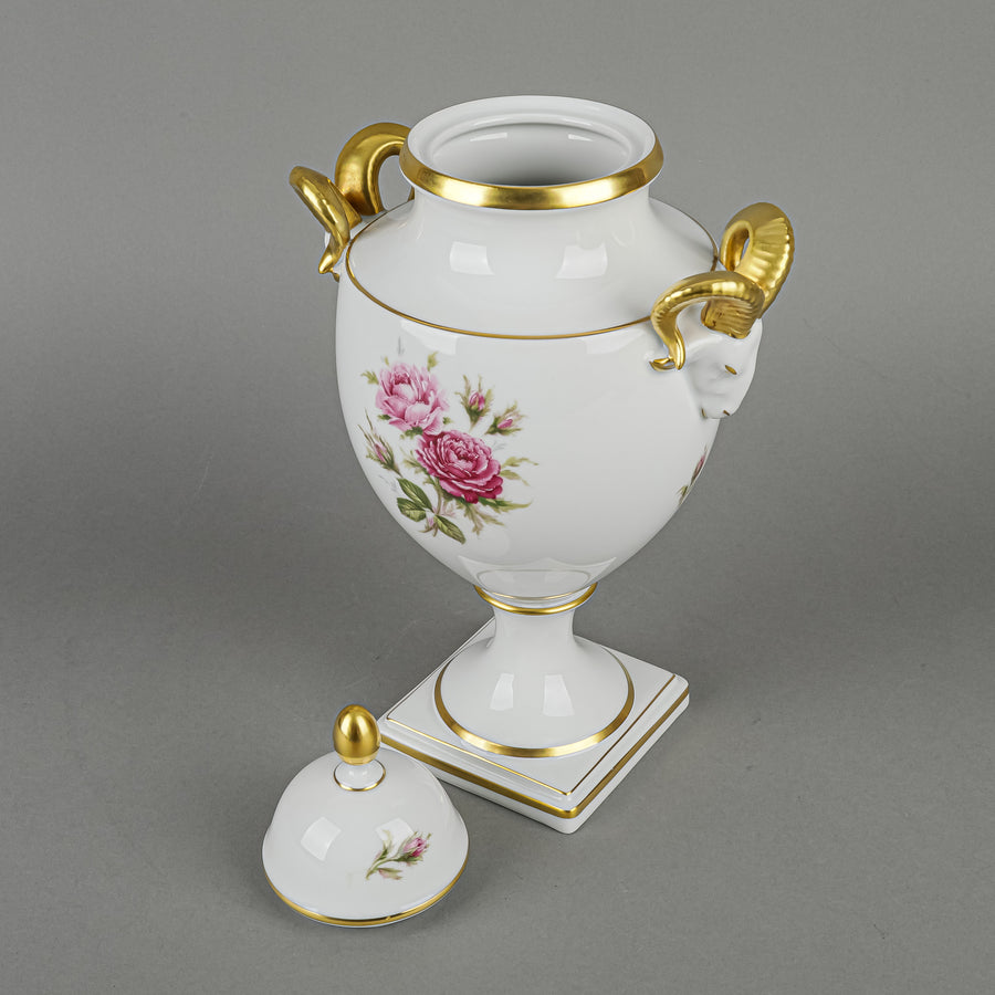 KAISER Moosrose Lidded Vase with Ram Head