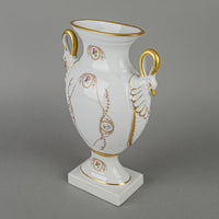CASTEL Limoges Hand Painted Floral & Gold Vase with Swan Head Handles