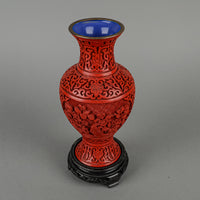 Chinese Cinnabar Style Carved Lacquer Vases Set of 2