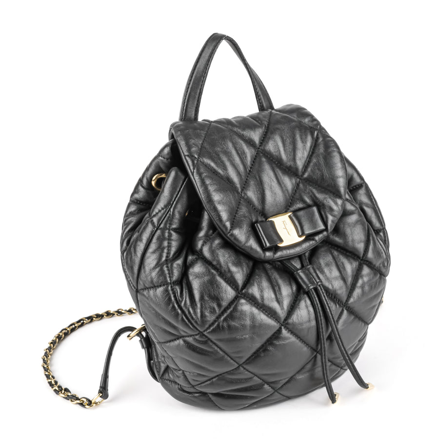 SALVATORE FERRAGAMO Giuliette Black Quilted Leather Backpack
