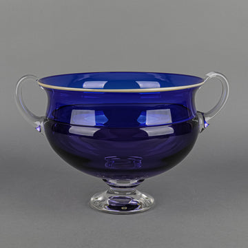 ALEX BRAND Cobalt Art Glass Footed Bowl With Handles