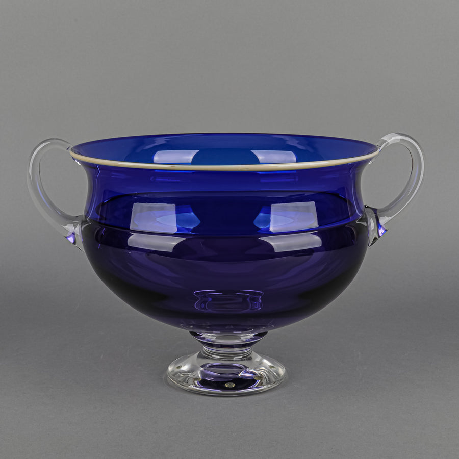 ALEX BRAND Cobalt Art Glass Footed Bowl With Handles