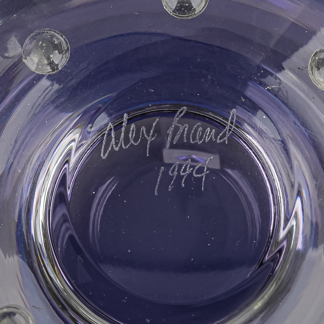 ALEX BRAND Cobalt Art Glass Footed Bowl With Handles