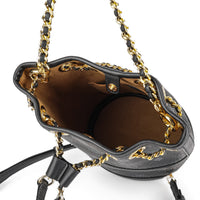 MCM Black Leather Aren Chain Bucket Backpack