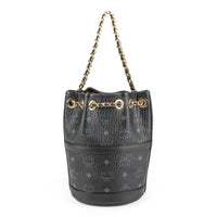 MCM Black Leather Aren Chain Bucket Backpack