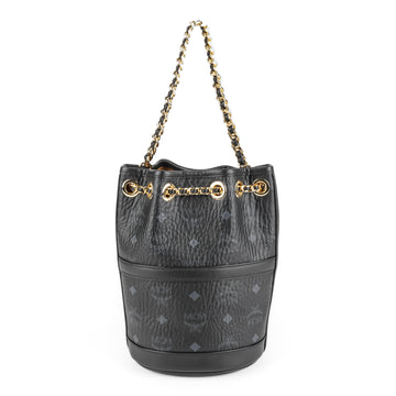 MCM Black Leather Aren Chain Bucket Backpack