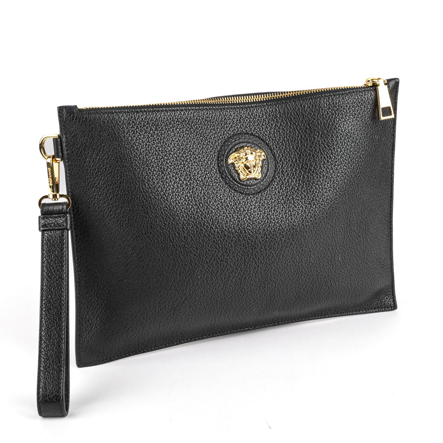 VERSACE Black Leather Medusa Clutch