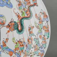 Asian Hand Decorated Famille Rose Dragon Boat Celebration Plate And Stand