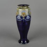 ROYAL DOULTON Lambeth Style Cobalt Ground Stoneware Vase
