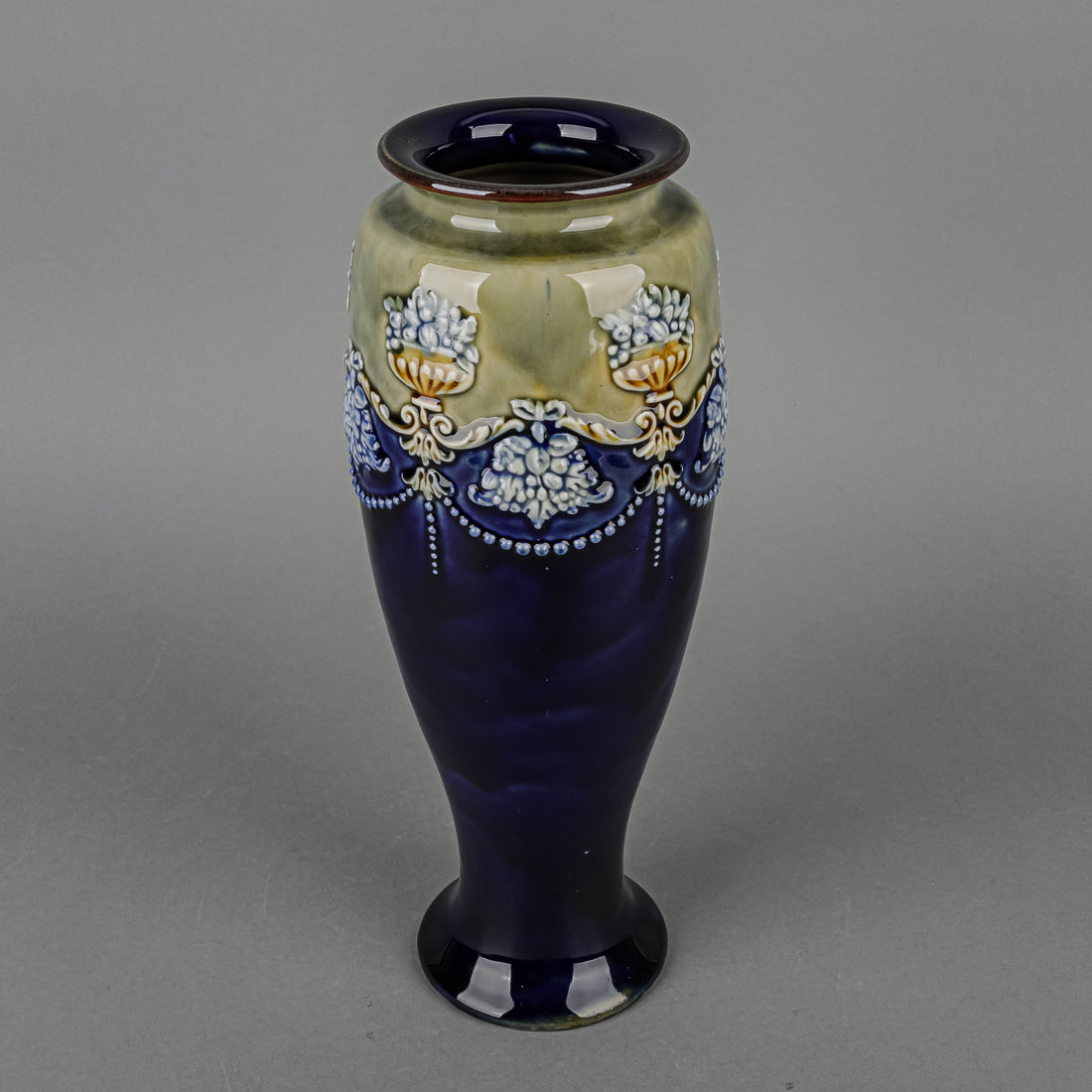 ROYAL DOULTON Lambeth Style Cobalt Ground Stoneware Vase