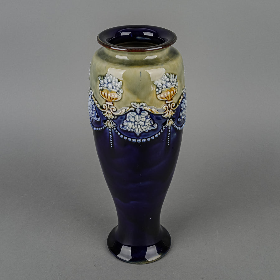 ROYAL DOULTON Lambeth Style Cobalt Ground Stoneware Vase