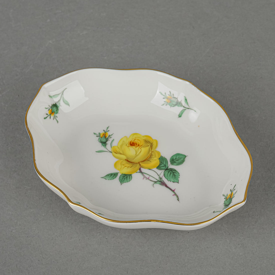 MEISSEN Hand Painted Yellow Rose Oval Trinket Dish