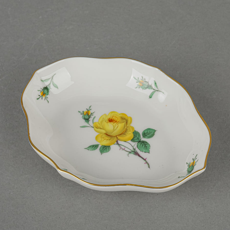 MEISSEN Hand Painted Yellow Rose Oval Trinket Dish
