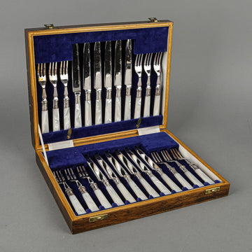 Mother Of Pearl Handle Silverplate Fruit/Dessert Set Of 12 - 24 pieces And Presentation Box