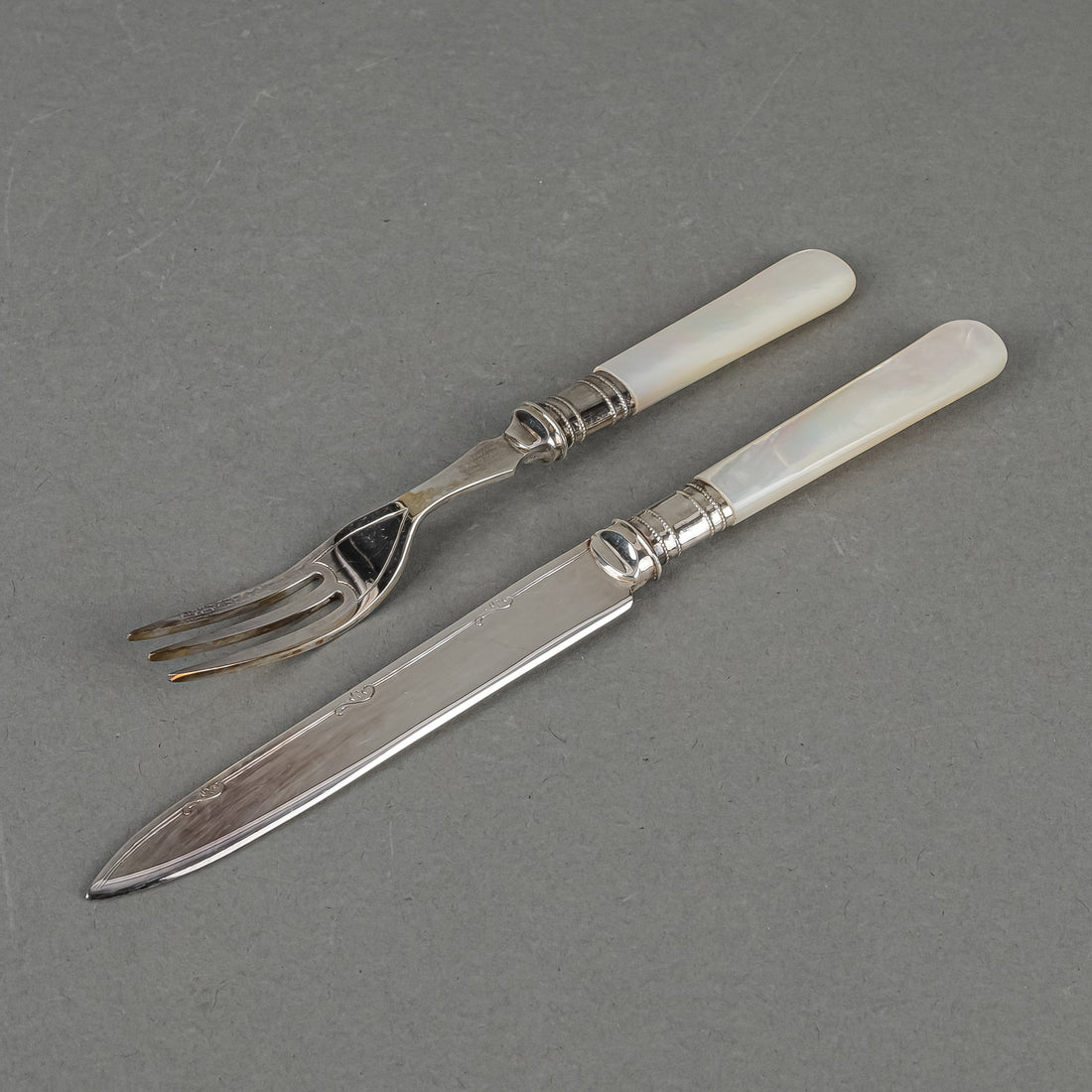 Mother Of Pearl Handle Silverplate Fruit/Dessert Set Of 12 - 24 pieces And Presentation Box