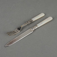 Mother Of Pearl Handle Silverplate Fruit/Dessert Set Of 12 - 24 pieces And Presentation Box
