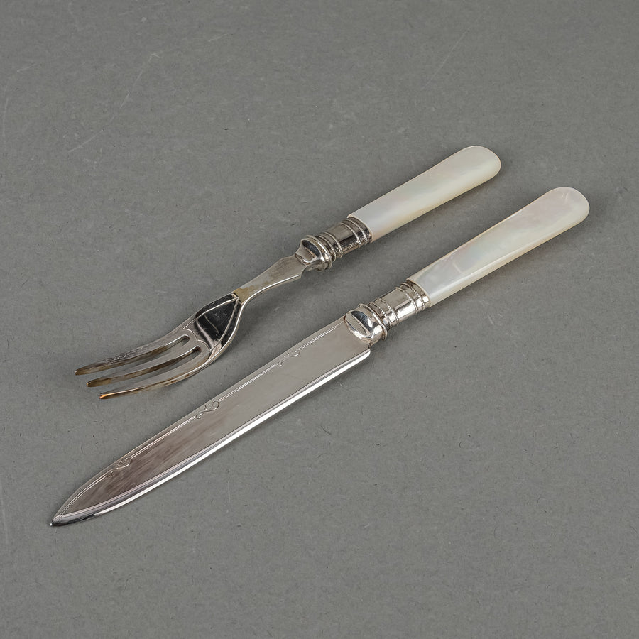 Mother Of Pearl Handle Silverplate Fruit/Dessert Set Of 12 - 24 pieces And Presentation Box
