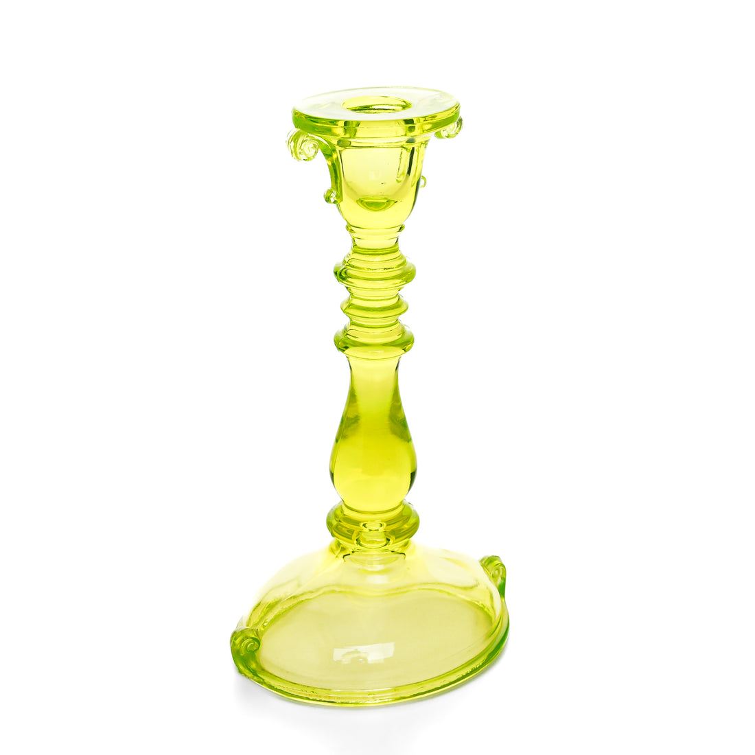 IMPERIAL Double Scroll Uranium/Vaseline Glass Candlesticks Set Of 2