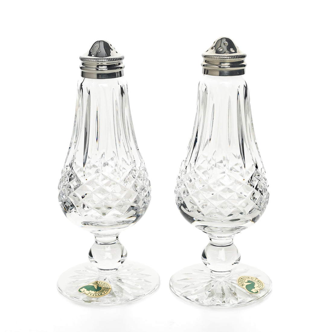 WATERFORD Lismore Footed Salt And Pepper Shakers With Silverplate Tops - 2 Pieces
