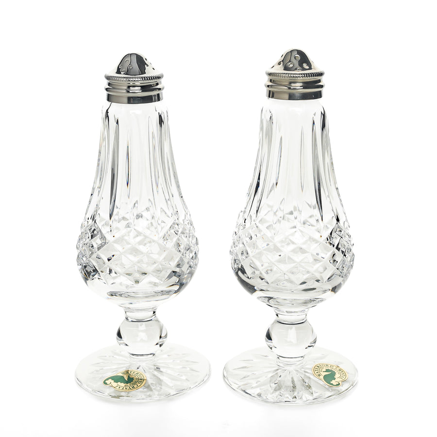 WATERFORD Lismore Footed Salt And Pepper Shakers With Silverplate Tops - 2 Pieces