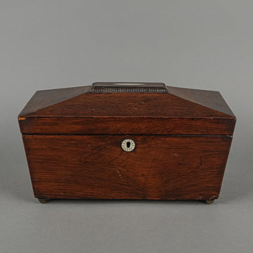 Antique Wooden Tea Caddy With Mother of Pearl Inlay