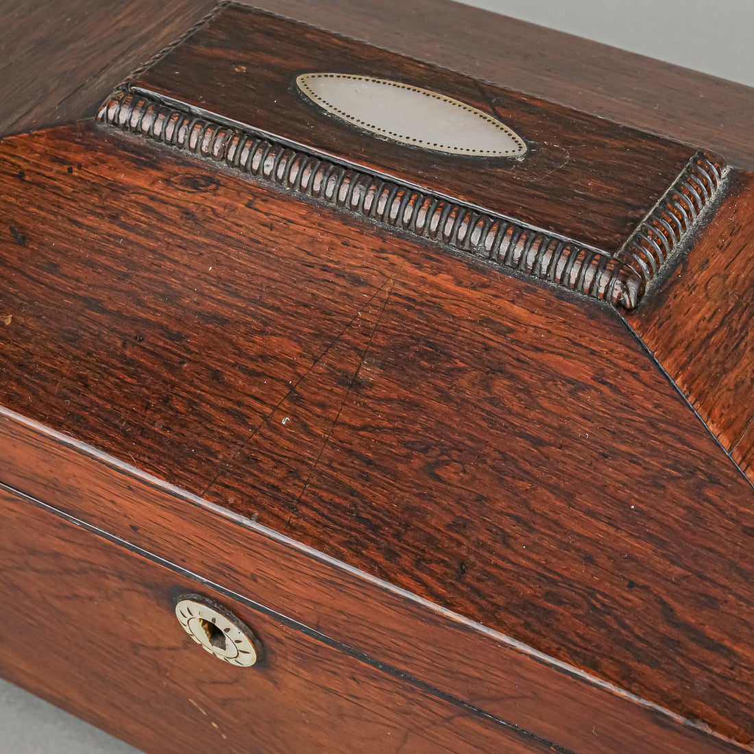 Antique Wooden Tea Caddy With Mother of Pearl Inlay