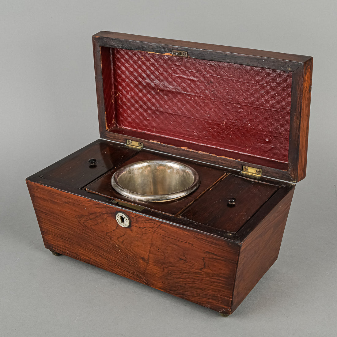 Antique Wooden Tea Caddy With Mother of Pearl Inlay