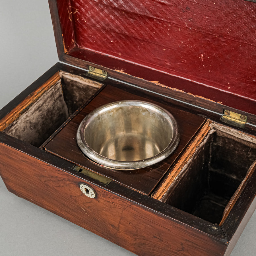 Antique Wooden Tea Caddy With Mother of Pearl Inlay