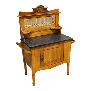 Art Nouveau Style Washstand With Tiled Backsplash And Stone Top