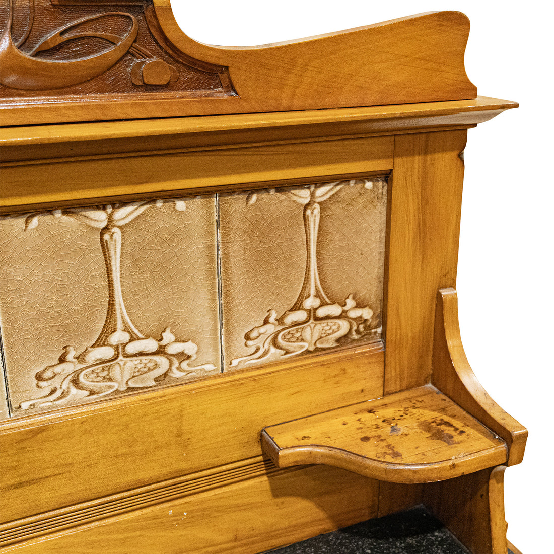 Art Nouveau Style Washstand With Tiled Backsplash And Stone Top