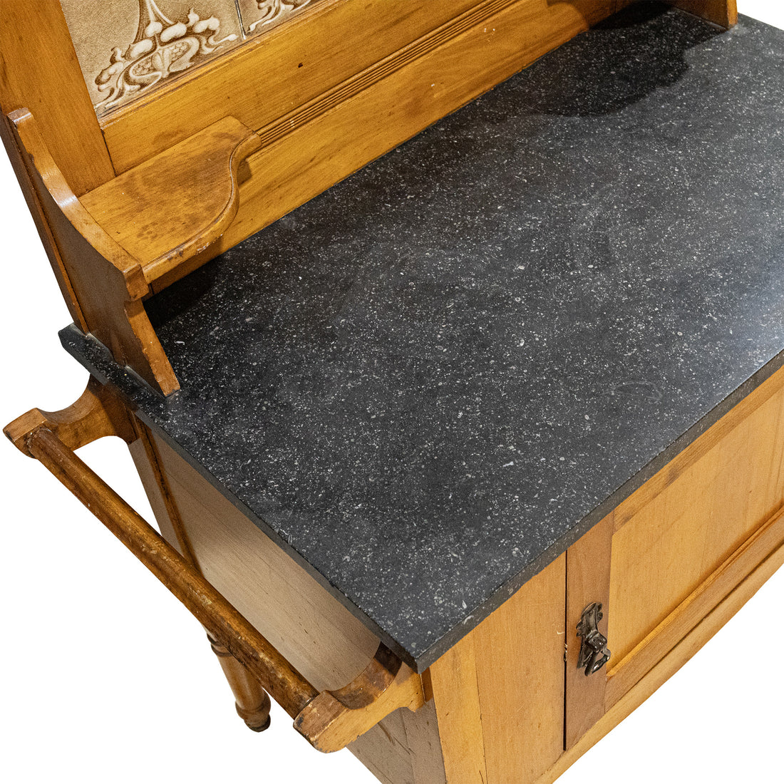 Art Nouveau Style Washstand With Tiled Backsplash And Stone Top