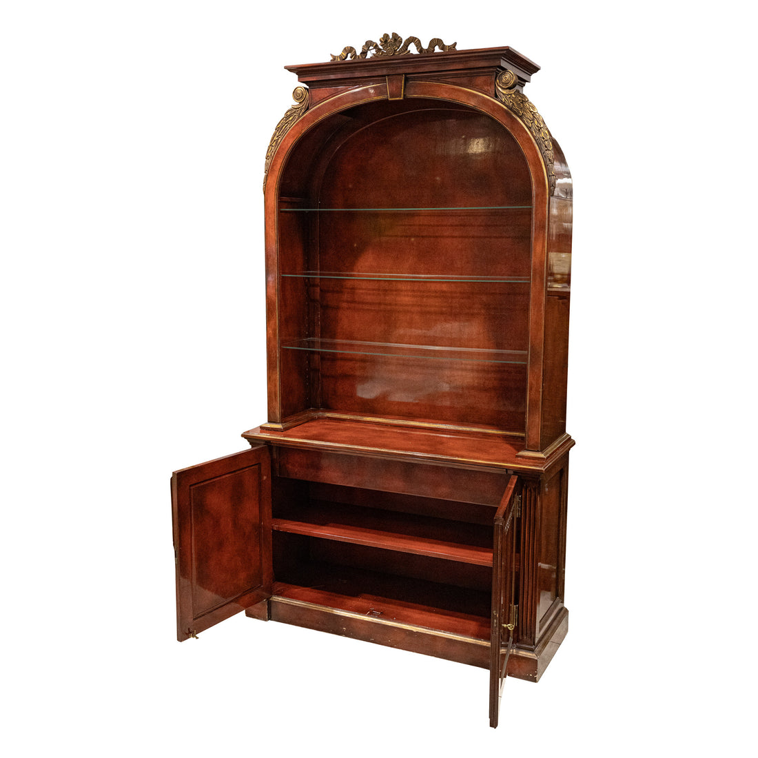 Faux Burl And Gilt Arch Top Curio